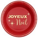 Paquet de 10 Assiettes Joyeux Noël chic, 22,5cm rouge