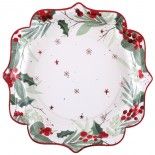 Paquet de 10 Assiettes Noël Tradi 21cm, Blanc/rouge