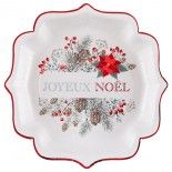 Paquet de 10 Assiettes Poinsettia Noël 21cm, Blanc/rouge