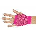 Gants mitaines courts résille adulte, Rose fluo