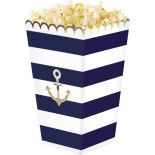 Party Pro 913709, Sachet de 8 Boîtes à pop-corn bleu et blanc marin 12,5 cm