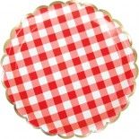 Party Pro 913GUINA, Sachet de 8 assiettes festonnées vichy rouge et blanc