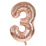 Ballon mylar 100cm CHIFFRE 3, Rose Gold