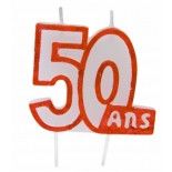 Bougie anniversaire blanc/rouge 50 ans