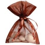 Sachet de 10 Bourses organdi à lacet, chocolat