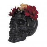 Party Pro 902496, Crâne de squelette noir avec fleurs 18 cm