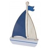 Déco Voilier en bois blanc/bleu 12cm