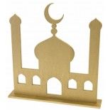Déco Silhouette Mosquée en bois doré sur socle 19cm