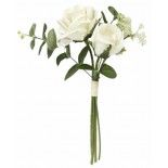 Bouquet de 2 Roses et 2 Eucalyptus avec Spirée 32cm, Blanc crème