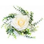 Centre de table Rose et Feuillage artificiels 18cm, ivoire