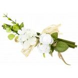 Fagot de Bois avec Rose, Fleurettes et Feuillage 18cm, Blanc