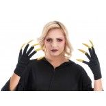 Gants Halloween noires avec ongles Or pailletés