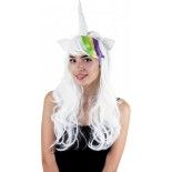 Party Pro 862931, Perruque Licorne blanche avec corne et oreilles