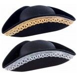 P'TIT Clown re91491 - Tricorne feutre adulte, noir galon Argent ou Or