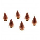 Lot de 6 mini-Sapins pailletés 7cm sur rondin, Rose Gold